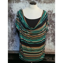 Lavish Womens Striped Top Plus Size 2X Short Sleeve Shirt Stretch Green ... - £10.23 GBP