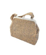 1950&#39;s Vintage LUMURED CORDÉ BEAD Tan Blue Handbag Purse - £13.82 GBP