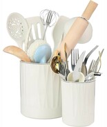 Alhcznb 2pc Ceramic Utensil Holder Set, White Boho Countertop Crocks 6.7... - $627.23 MXN