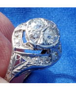 Earth mined Diamond Deco Engagement Ring Antique Platinum Filigree State... - $5,315.25