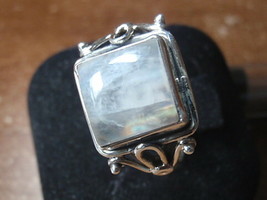 Elegant Moonstone Square Ring 925 Sterling Silver Solid and Heavy Sz 8.5 - £14.76 GBP