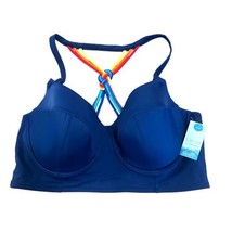 NWT Swim By Cacique Lightly Lined Balconette Bikini Top Navy &amp; Rainbow 42DD - £23.45 GBP