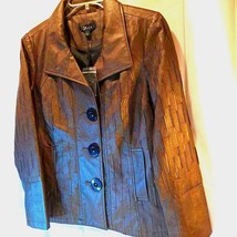 Flair Women&#39;s Jacket Coat Brown Textured Buttons Pockets Lined Collared ... - $28.70