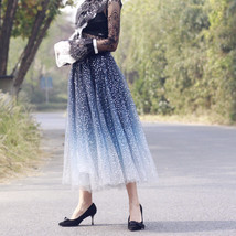 Navy blue Sequined Tulle Skirt Outfit Women Plus Size Sparkly Midi Tulle Skirt image 7
