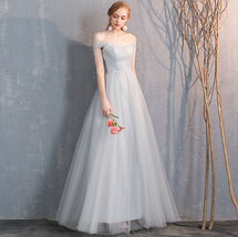 Light Gray Tulle Bridesmaid Dress Custom Plus Size Maxi Prom Dress image 6