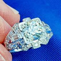 Earth mined Diamond Deco Engagement Ring 2.06 Carat Antique Platinum Solitaire - $12,326.25