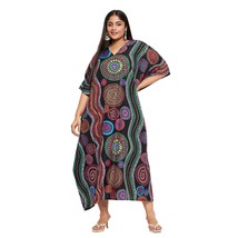 Mandala Printed Black Polyester Plus Size Kaftan Dress for Women - £13.53 GBP