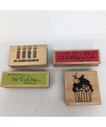 (4) Birthday Candles &amp; Birthday Themed Wooden Rubber Stamps Hampton Art - £5.84 GBP