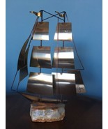 Vintage 12&quot; Mario Jason Steel / Brass Marble agate Stone Sailing Ship Sc... - $1,403.03 MXN