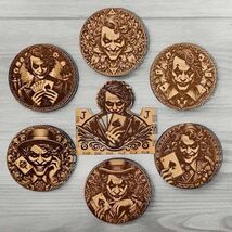 Joker Coaster Set: Laser-Engraved Wood, Handmade in Slovenia - $30.00