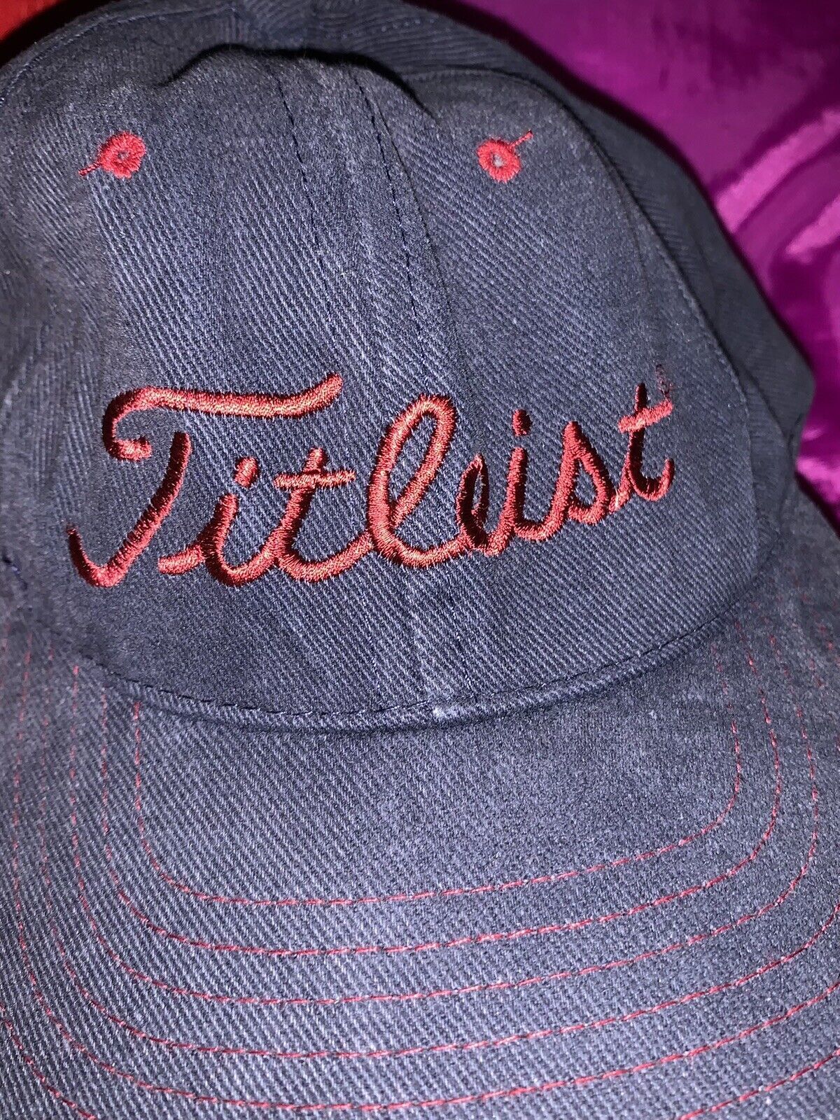 Primary image for Titleist Golf Hat Blue Red Lettering Adjustable Strapback Cap Soft Hat
