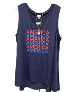NWT LuLaRoe 2XL Navy Blue Red White Blue “America” Graphic KRISTINA Tank... - $35.63