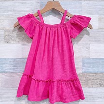 Old Navy Gauze Knit Ruffle Cold Shoulder Dress Pink Cotton Toddler Girl 2T - £10.37 GBP