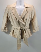 L) Woman Kay Unger New York Silk Ivory Belted Jacket Blazer 8 - £19.45 GBP