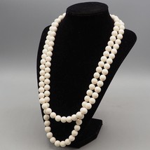 White Plastics Beaded Necklace Costume Jewelry made in Japan Double Strand - $45.39