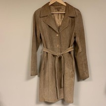 Genuine Suede Leather Trench Coat Jacket Women’s Large Tan Classic Western Boho - £185.97 GBP