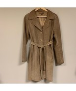 Genuine Suede Leather Trench Coat Jacket Women’s Large Tan Classic Weste... - £183.00 GBP