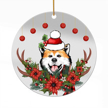 Funny Akita Dog Santa Deer Anlters Wreath Christmas Ornament Acrylic Gift Decor - £13.41 GBP