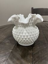 Fenton Hobnail Milk Glass Double Crimped Ruffled Vase, Vintage, 5 Inches - $19.79