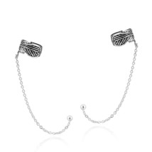 Feather Wrap Chain Ear Cuff Sterling Silver Post Earrings - £9.51 GBP