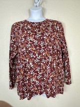 Croft &amp; Barrow Womens Plus Size 2X Maroon Floral Classic T-shirt Long Sleeve - £13.66 GBP