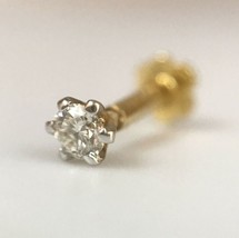 0.10 Cts Real Diamond Solitaire Stud 14 Kt Gold Nose Bone Pin Piercing - £153.75 GBP