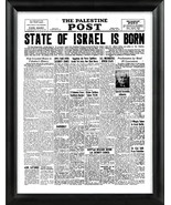 FRAMED 18X24&quot; REPRO 1948 PALESTINE POST THE STATE OF ISRAEL IS BORN FRON... - £102.84 GBP