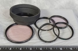 Vintage Rubber Lens Hood Shade &amp; Filter Lot Hoya Quantaray etc. tthc - $28.70