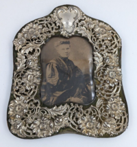 Antique Ornate Sterling Silver Picture Frame with Woman&#39;s Photo AS IS - $99.00