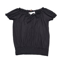 Casual Shirt Womens M Black Off Shoulder Sleeve Drawstring Banded Hem Blouse - $24.75