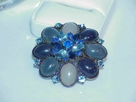Vintage Cobalt Blue Glass Opal Rhinestones Silver Tone Dome Pin Pendant ... - $1,213.59 MXN