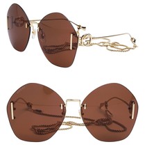 GUCCI 1203 Brown Gold Metal Chain 003 Oversized Sunglasses GG1203S Authentic - £457.83 GBP