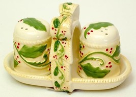 Elegant Holly Salt &amp; Pepper with Rack 3pc Set - £17.10 GBP