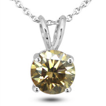 GIA Diamond Solitaire Pendant Natural Round Cut Brown 14K White Gold 1.10 Carat - £1,865.70 GBP