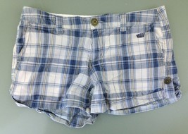 OTB Women&#39;s Size 1/2 Blue Gray Plaid Low Rise Chino Short Shorts - $10.74 CAD