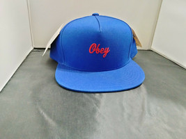OBEY Cap Hat Snapback Sample Script Embroidered Red Logo NWT Script Royal Blue - £19.53 GBP