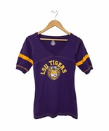 LSU Tigers Varsity Stripe Sporty V Neck Cotton Purple S - $27.06 CAD