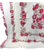Vintage Lightweight Cotton Blanket Satin Trim Pink Floral Roses Daisy 54... - $30.00
