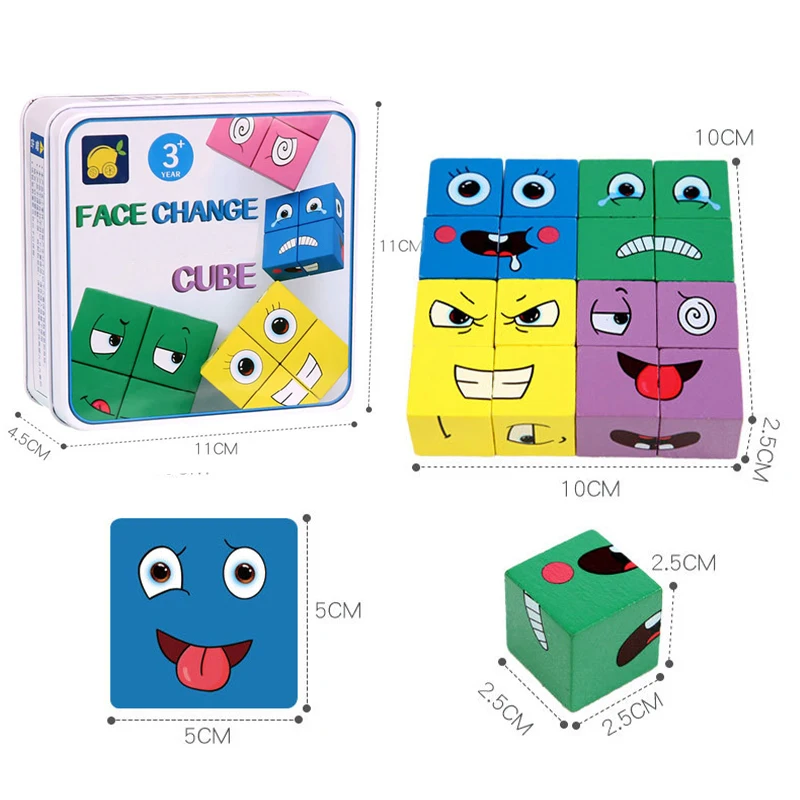 Play Face Expression Changing Cube Table Games Educational Play Wooden Montessor - £23.15 GBP