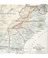 1916 Map South Atlantic States Physical Political Virginia NC SC GA FLA ... - $42.03 CAD