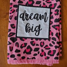 Kitchen Tea Towel, Dream Big, Pink Leopard Print hand towel with fringe, Cotton image 2