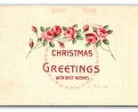 Minimal Roses Christmas Greetings Embossed DB Postcard W7 - $2.92