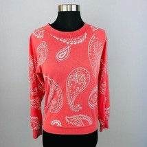 Wildfox Womens Small S Melon Coral White Paisley Long Sleeve Sweatshirt ... - $25.19