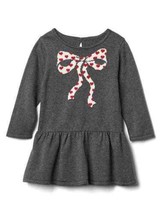 Baby Gap Girl Gray Bow Graphic Drop Waist Long Sleeve Sweater Dress 3-6M 18-24M  - £19.74 GBP