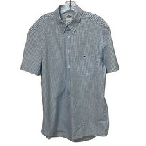Lacoste Blue Gingham Button Down Shirt Mens Size 44 XL Preppy Short Sleeves - $22.00