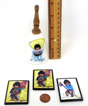 4 DeGrazia Pieces Flower Boy Hand Bell 2 Boy Flowers &amp; a Burro a Refrig ... - £25.21 GBP