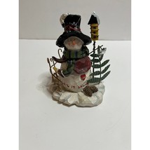 Vintage Let Is Snow 7&quot; snowman with trees star fence birdhouse - $11.08