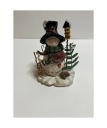 Vintage Let Is Snow 7&quot; snowman with trees star fence birdhouse - $213.31 MXN