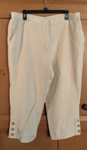 Ruby Rd. Womens Size 18 Khaki Tan Capri Linen Pants Lined Button Accent - £12.93 GBP