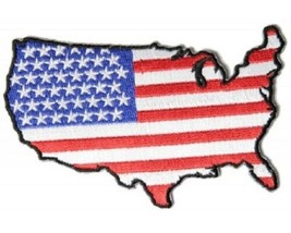 American Flag on UNITED STATES MAP 4&quot; x 2.5&quot; iron on patch (4169) (C21) - £5.66 GBP